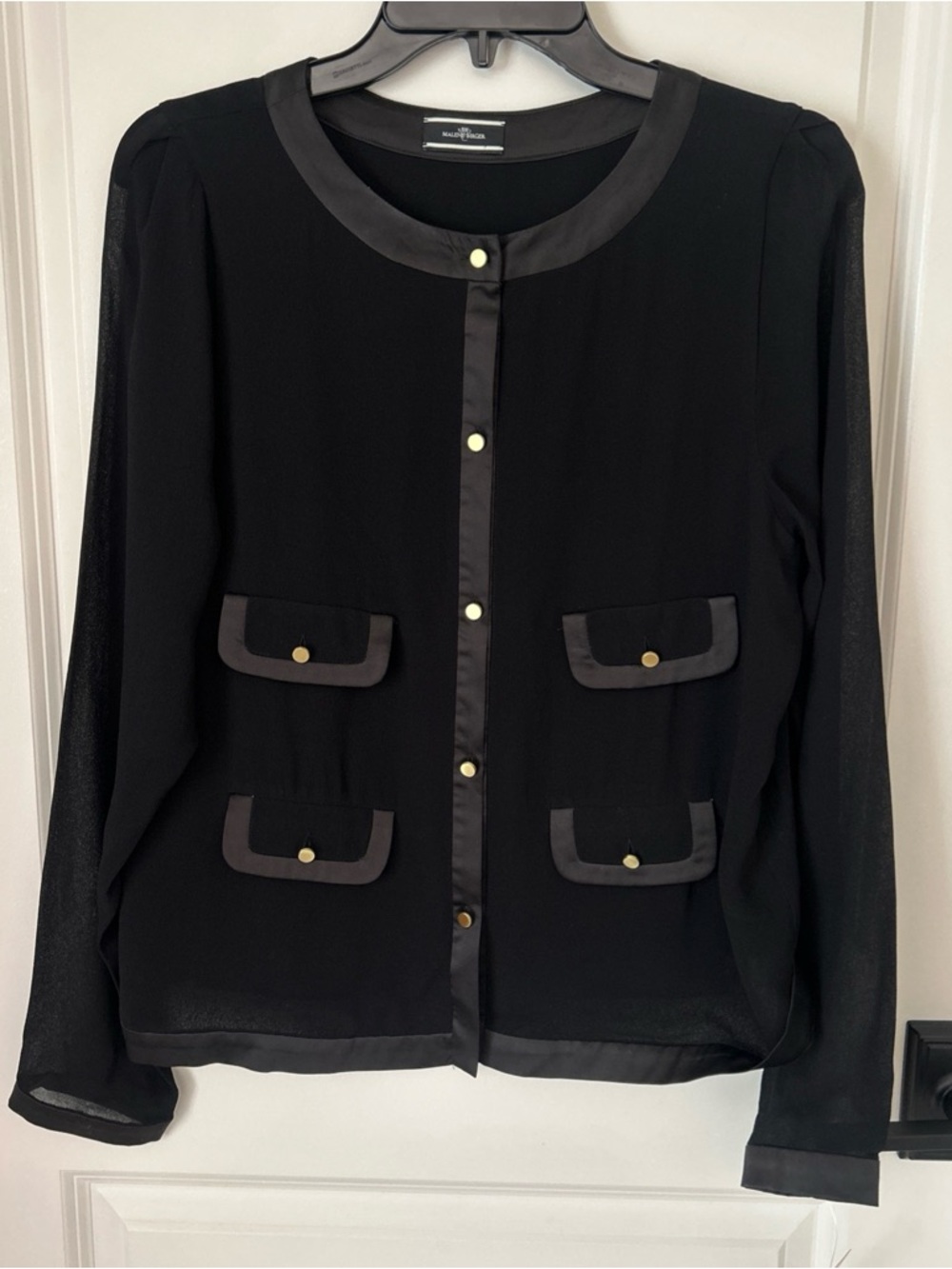 BY MALENE BIRGER Black Women’s Sz 36 S/M Coletta Blouse Satin Trim Minimalist